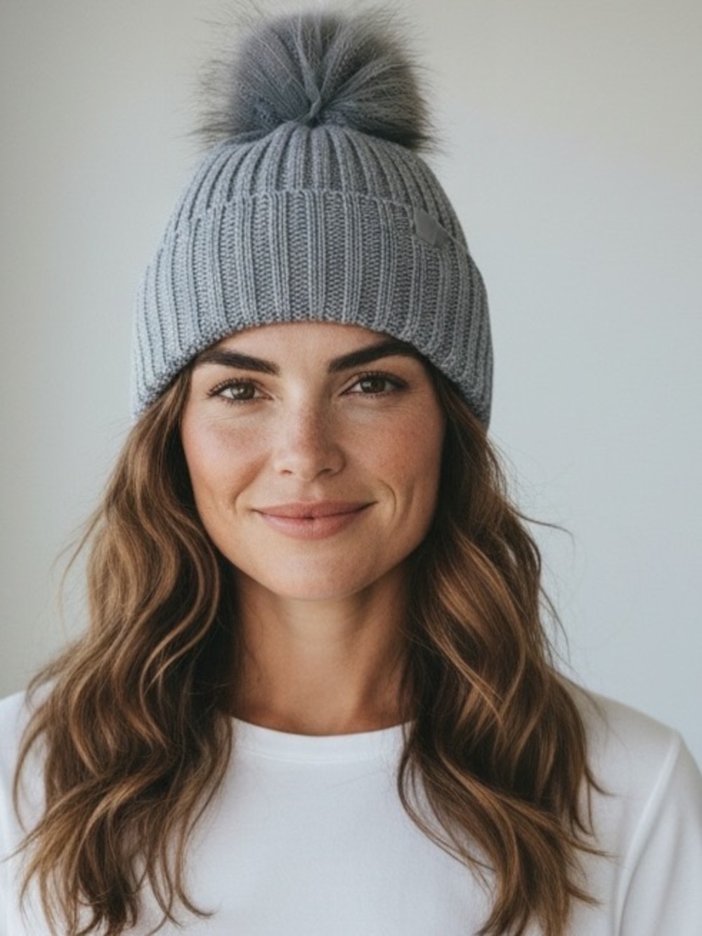 Calvin Klein Ribbed Knit Pom Beanie - Light Gray